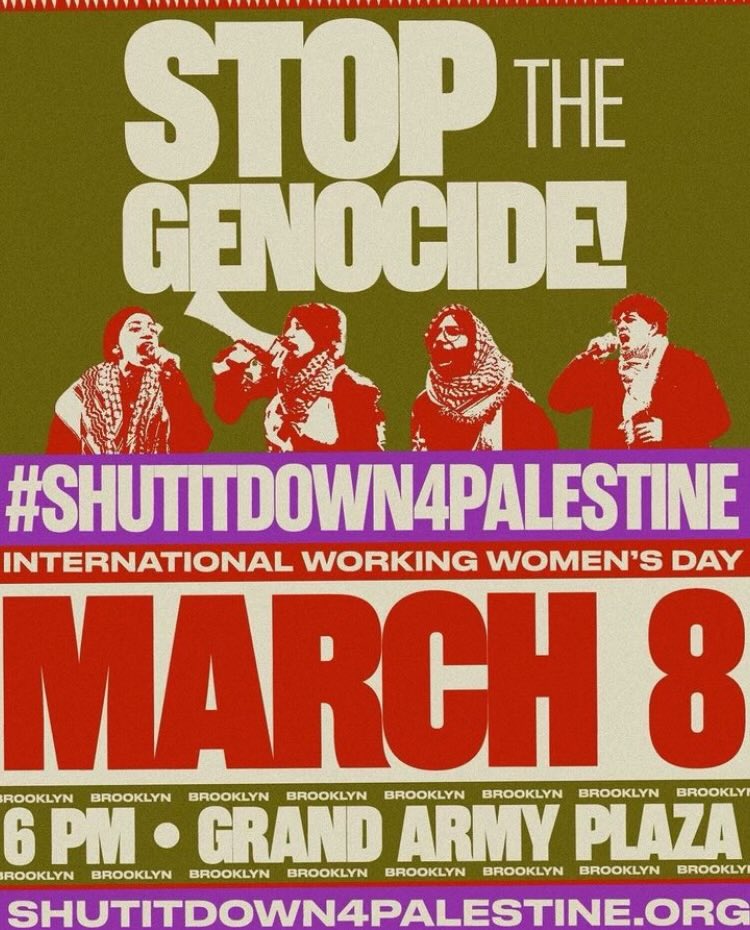 Cuny4P's tweet photo. CUNY4Palestine comrades! Join us in marking #InternationalWorkingWomensDay by demonstrating our solidarity with Palestine liberation! Stop the genocide in  Gaza and shut down colonial feminism! https://t.co/SRhN5TAybK