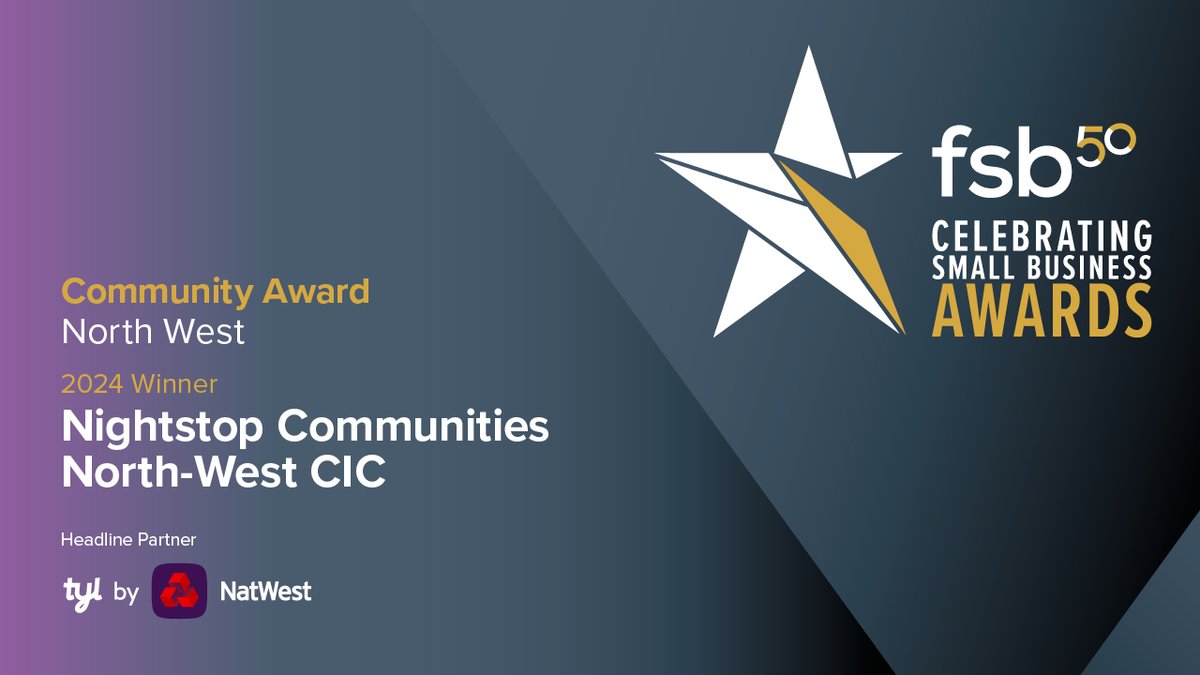 FSBMerseyside's tweet photo. Our Community Business Award FSB winner in the North West is... Nightstop Communities North-West CIC 🥇

Nightstop Communities North-West CIC (NCNW) is a multi-award winning non-for-profit organisation embedded within its local community #FSBawards @FSBManchester @FSBLancsCumbria https://t.co/TwALhTCr2x