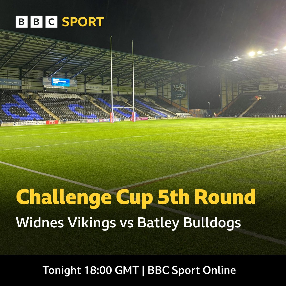 bbcmerseysport's tweet photo. βοΈ This evening
π @WidnesRL π @BatleyRLFC
π @TheChallengeCup 5th Round
π DCBL Stadium
π Kick-off 6pm
ποΈ @johnlawlessRL & @jdgsport
#οΈβ£ #WIDBAT #ChallengeCup
π» Online https://t.co/Y517Nk2jfh