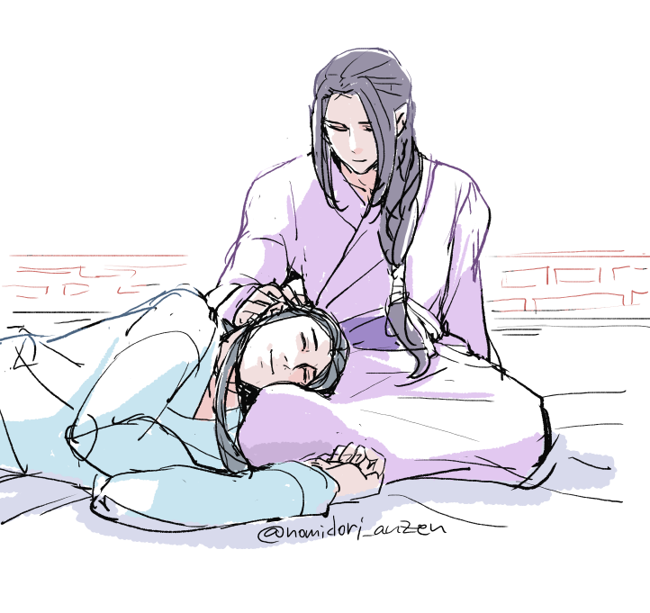 曦臣はまだ忘機が生まれる前
母にこうしてもらったな
なんて思い出して目を閉じてる

💜：貴方が俺にそう望むなら何度だってしてやる
沢蕪君が人に甘える姿なぞ俺くらいしか知らんだろうからな（ﾄﾞﾔ顔）

⇢ℒℴνℯ⇠
江澄は甘えるより甘えてもらった方が満足しそう
甘えるなっていいながら甘やかす