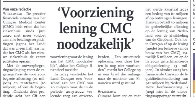 Tja, hoe snel kun je gelijk krijgen. Een betaalbaar Curaçao Medical Center is een illusie. Wanneer dringt dat door tot de politici op Curaçao en in Nederland? Nederland moet molensteen overnemen voor het Land Curaçao ermee ten onder gaat.