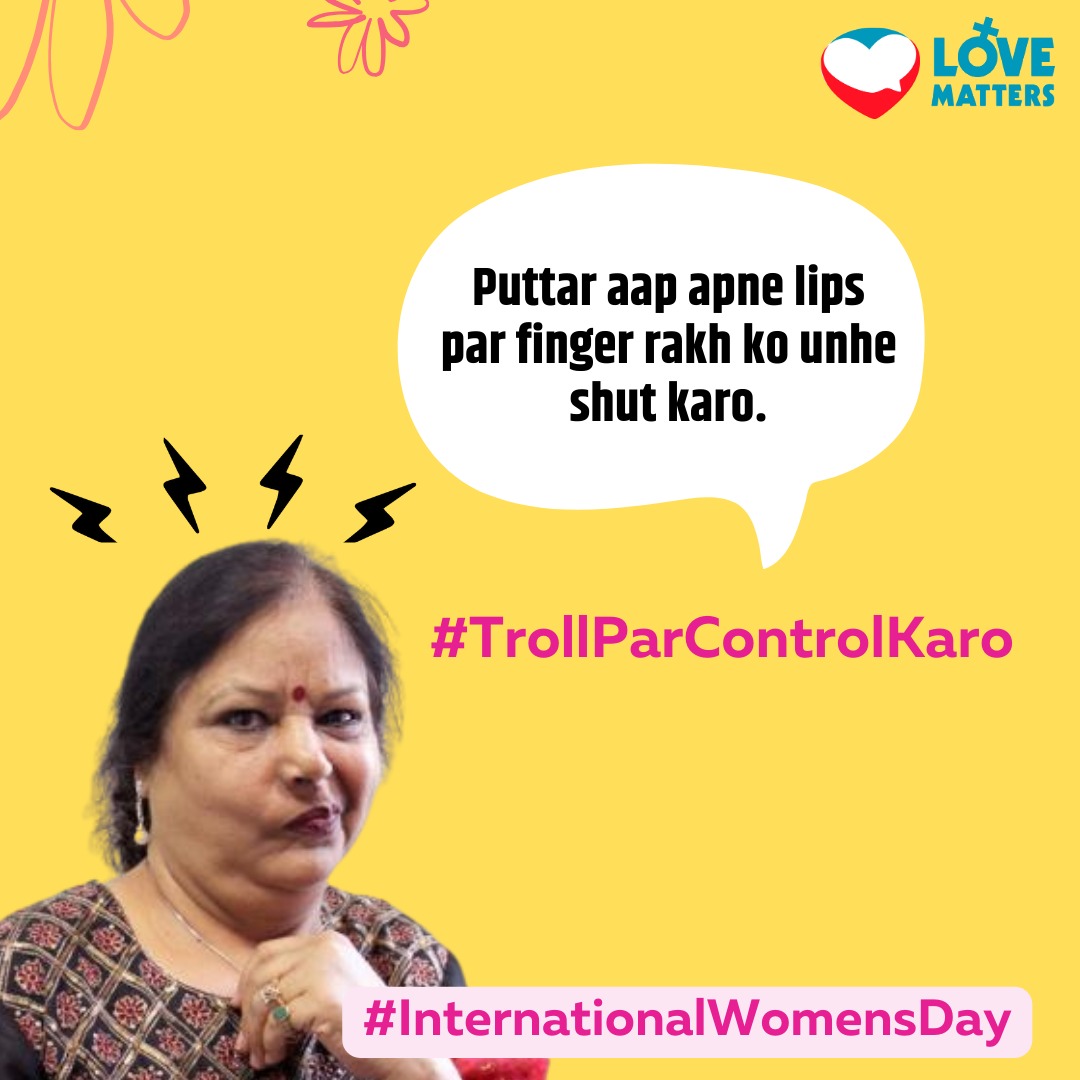 An image on the internet doesnt give us the license to comment on it. Auntyji takes on the body shaming trolls as part of our #InternationalWomensDay📷 #OnlineSafety campaign - #TrollParControlKaro! #ayeshatakia