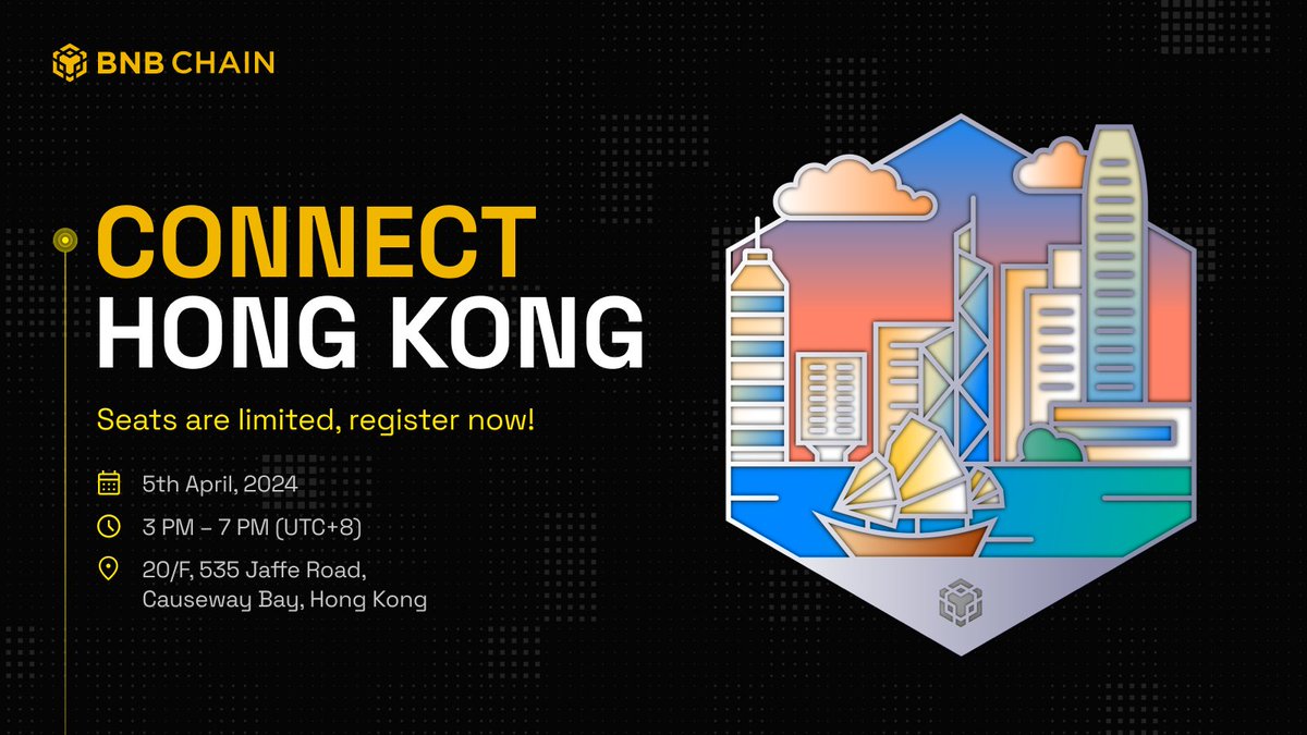 BNBCHAIN's tweet photo. 🌐 Join us at BNB Chain Connect - Hong Kong on April 5th! 

🇭🇰  Immerse yourself in networking, insights, and inspiration. Whether you're from Hong Kong or beyond, all are welcome! 🌏

📅 Save your spot now! Seats are limited. Register at 👉 https://t.co/mcjklXHSvQ https://t.co/TNLcpoQBfQ