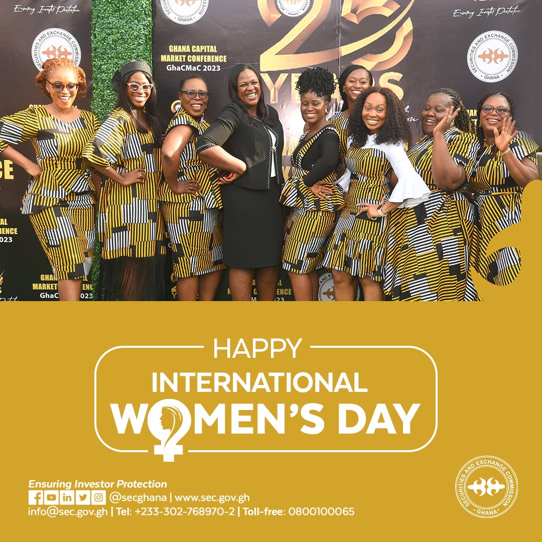 Happy International Women's Day! On this International Women's Day, we celebrate the remarkable achievements, resilience, and unwavering commitment of women towards the growth and prosperity of our dear nation, Ghana. #InternationalWomensDay #SECGhana #EnsuringInvestorProtection