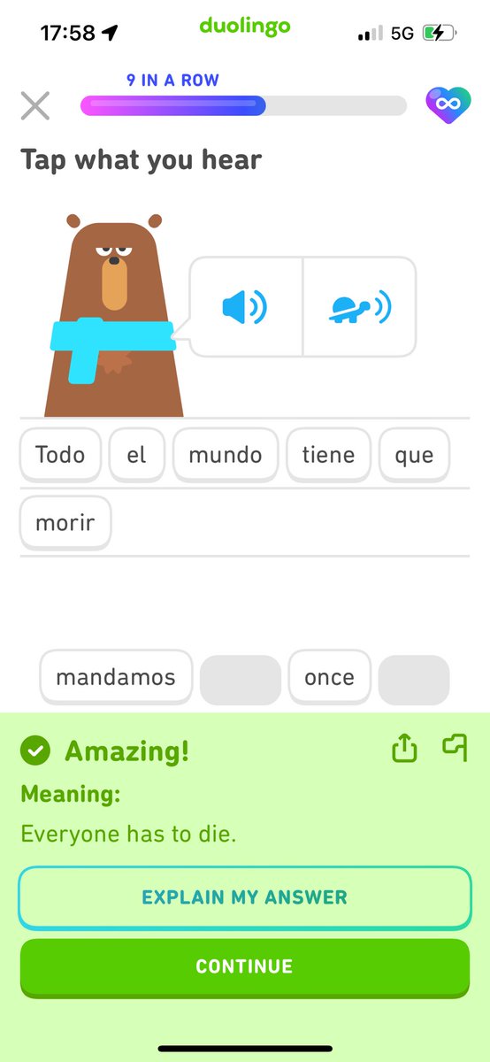 Important life lessons via my language app No wonder the bear looks so serious. #YOLO