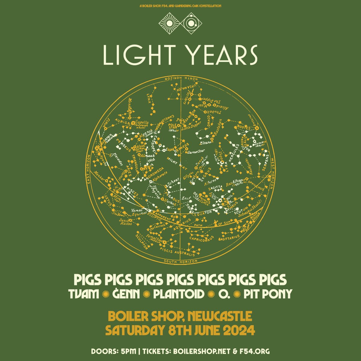 08.06.24. Prepare to explore. From the precious metal of @Pigsx7 to the psychotropics of @_tvam and the art-pop sisterhood of @genntheband , a journey awaits… Light Years tickets on sale now: bit.ly/LightYears24 Catch all of @plantoidworld , O. & @pitponyband too☄️