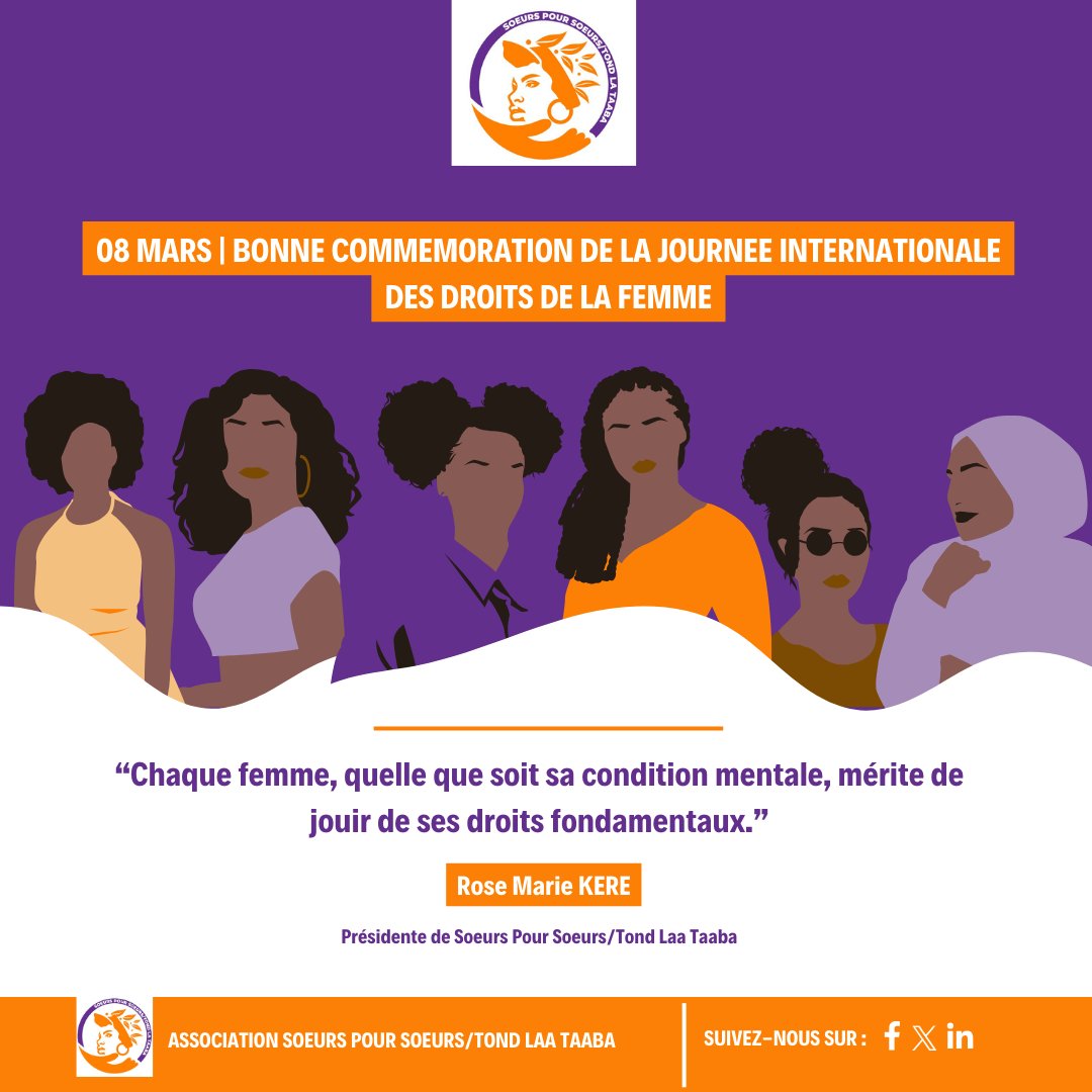 #08Mars2024

Soeurs Pour Soeurs s'engage résolument à promouvoir l'#effectivité des #DroitsDesFemmes et des filles, en particulier celles souffrant de troubles mentaux.

Unissons nos efforts en investissant en leur faveur, pour bâtir une société plus juste et prospère.