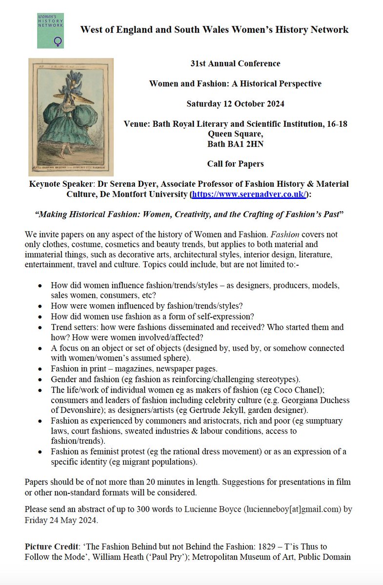 To celebrate #InternationalWomensDay I am delighted to share the CFP for the @WomensHistNet conference, 👗Women & Fashion: A Historical Perspective🥻. I'll be presenting a keynote on 'Making Historical Fashion: Women, Creativity, and the Crafting of Fashion's Past'.