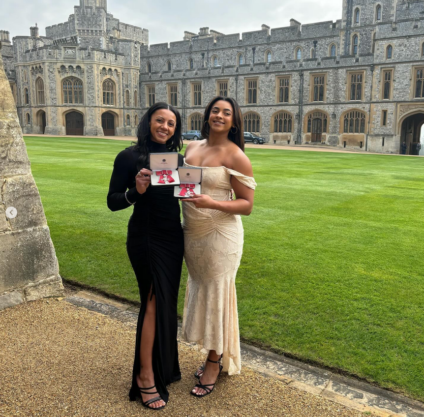 Of course Becky and Ellie Downie received their MBEs in the same week as IWD! The sisters have been recognised for their services to our sport, and to gymnasts, and received their honours at Windsor Castle this week🌟 Read more➡️ bbc.in/48L3Rar 📸: Becky Downie MBE