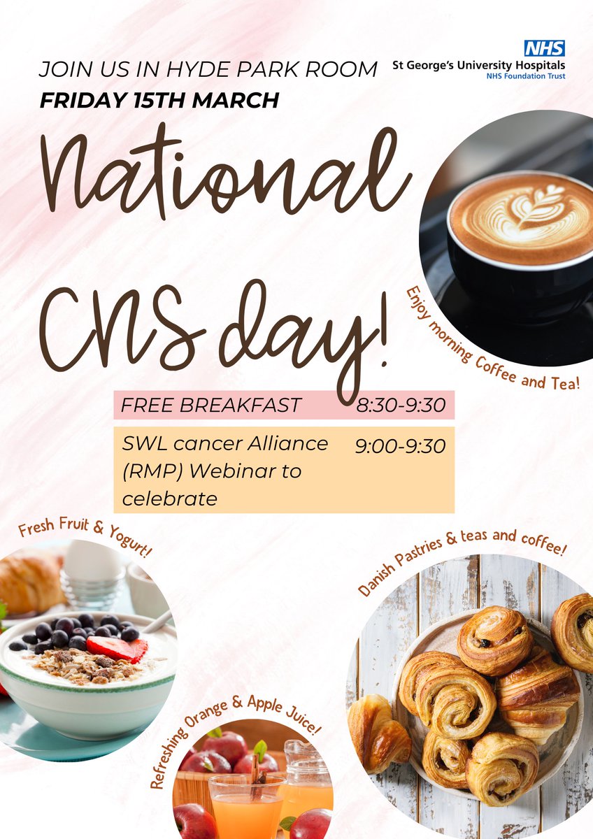 At St George's Hospital, we are celebrating National CNS day! A HUGE Thank you to our amazing cancer CNS team for providing support to our patients! We hope the free breakfast makes your day brighter! #ThankYouNHS