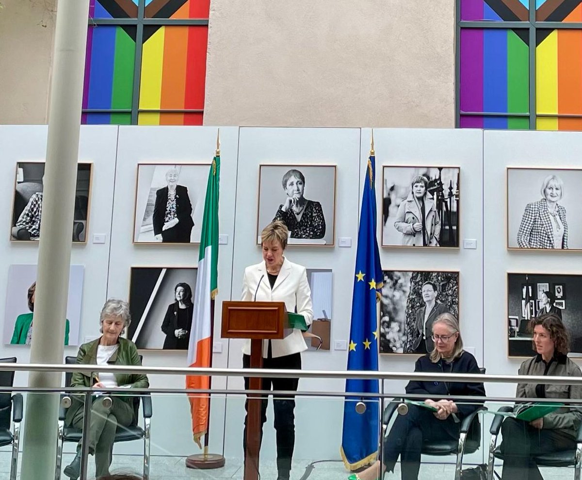 ChileinIreland's tweet photo. On the occasion of #InternationalWomenDay, the Ambassador of Chile in Ireland participated in the opening of an exhibition about Irish women in politics. The event was inaugurated by the Leas-Cheann Comhairle Catherine Connolly TD together with other women in leadership. https://t.co/OuYCVgV9xi
