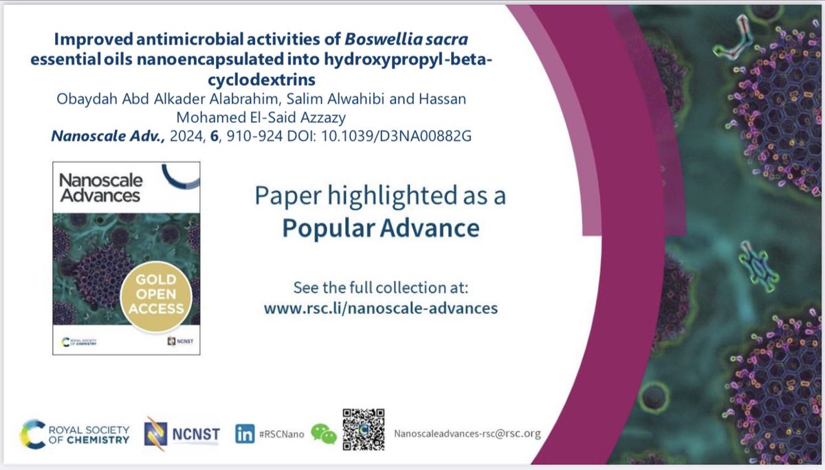 sehatek_om's tweet photo. تم اختيار بحثنا الثانى ضمن ٦ مقالات Popular Advance وذلك عن طريق Royal Society of Chemistry Nanoscake Advances @OmaniMOH @moheriom @2040_om #عمان_مستعدة #عُمان @sultanqaboosuni @RITTC_ASU @mawaridom https://t.co/BxgonxwG9h
