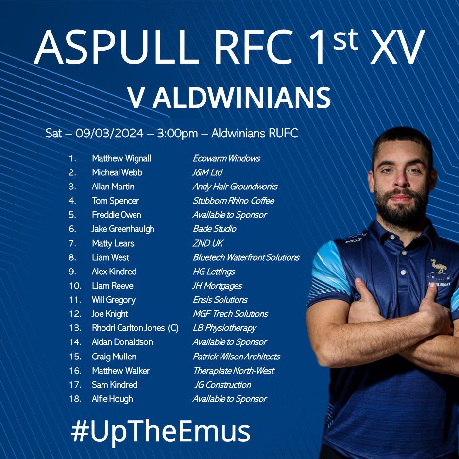 Here is the 1st xv travelling to Aldwinians this weekend…. Well done to young Alfie Hough making his debut tomorrow 👏 Up The Emus