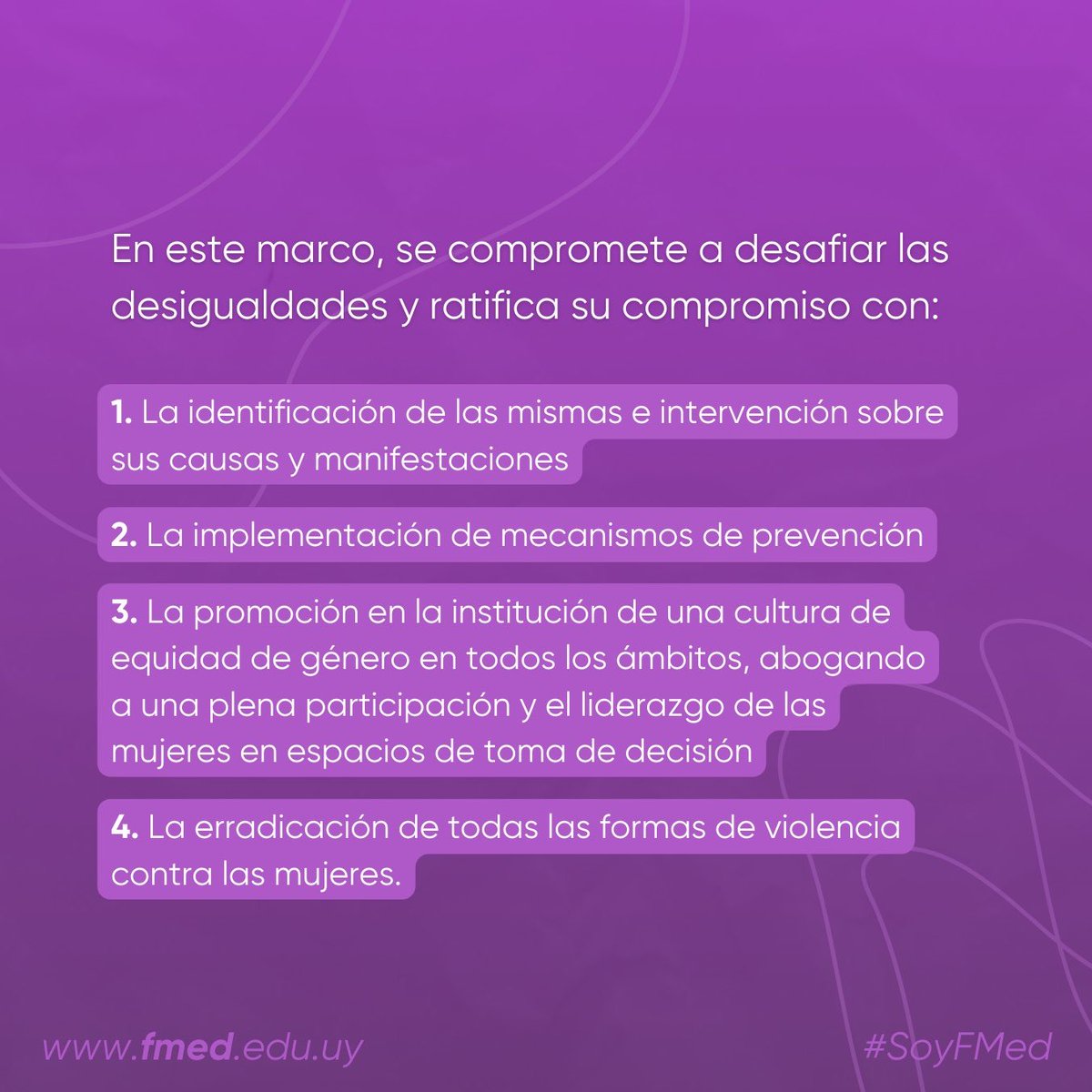 Este #8M queremos recordar a nuestras funcionarias, estudiantes y docentes que la Facultad de Medicina, en conjunto con la comisión de género, desarrolló mecanismos de denuncias de acoso y discriminación que son anónimas y seguras para todas las denunciantes. ¡No estás sola! ✊🏻💜