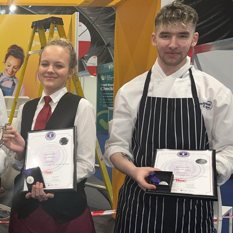 swccollege's tweet photo. Congratulations to our students who competed in the @IFEX_NI Inter College Cook &amp; Serve Challenge yesterday. We are delighted they came second in class and received a silver trophy. The same team also came second last week at the @RoyalNavy Cook &amp; Serve Competition https://t.co/tBOCmv9v2O