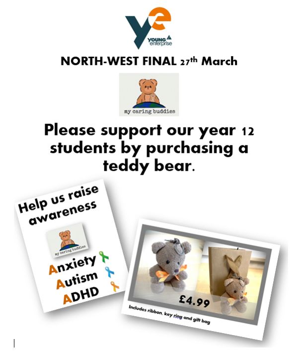 EPCH_School's tweet image. Please support our Year 12 Business students for the Final of the Young Enterprise Company of the Year by purchasing a teddy to raise awareness of Anxiety, Autism and ADHD.

(To purchase a teddy, please contact Miss F Williams).

#makeitcount #theepchsway #youngenterprise