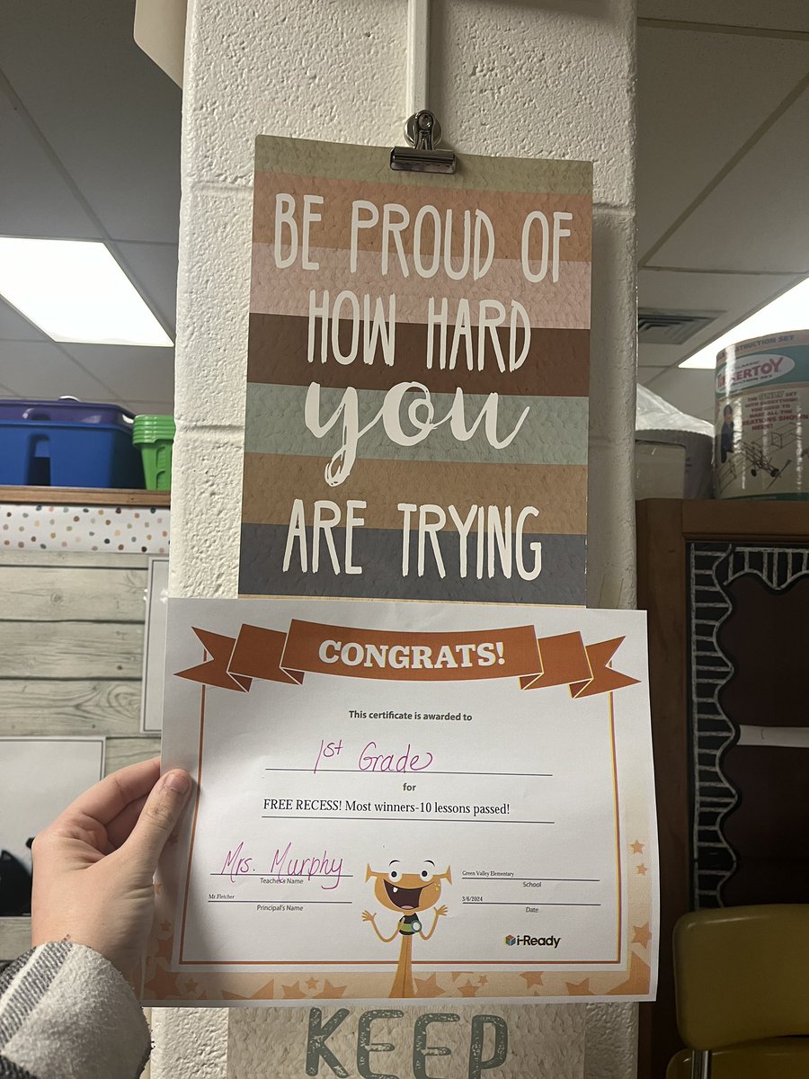 FCPSMurphy's tweet photo. At GVES we began an iReady challenge across all grades. For the month of February, first grade passed the most reading lessons! So proud of my group and all the hard work they put in, let’s do it again for March! 🍀 https://t.co/HkPQyDwY4Q