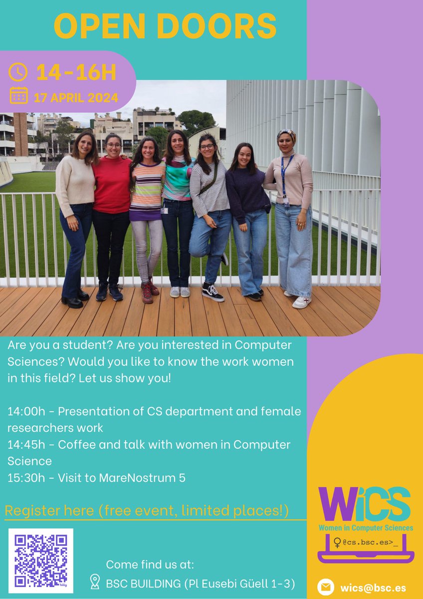 Today, we honor the spirit and achievements of women worldwide and at the CS department in <a href="/BSC_CNS/">BSC-CNS</a> we’d love to share our work with you! 
Join us for the WiCS Open Doors event where you'll get an insider's view into the innovative projects of some of our female researchers. 👇