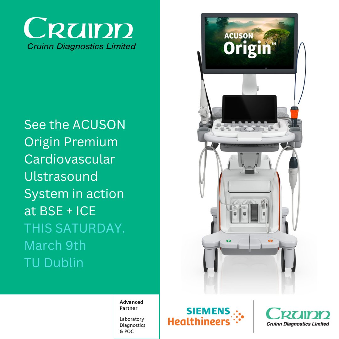 BSE+ICE is happening this Saturday, March 9th
and Cruinn is delighted to demo the ACUSON Origin Premium Cardiovascular Ulstrasound System from Siemens Healthineers at the event.
Hope to see you there!

📍 TU Dublin, Grangegorman Campus
📆 Saturday March 2024
⌛ 08:30 – 17:00