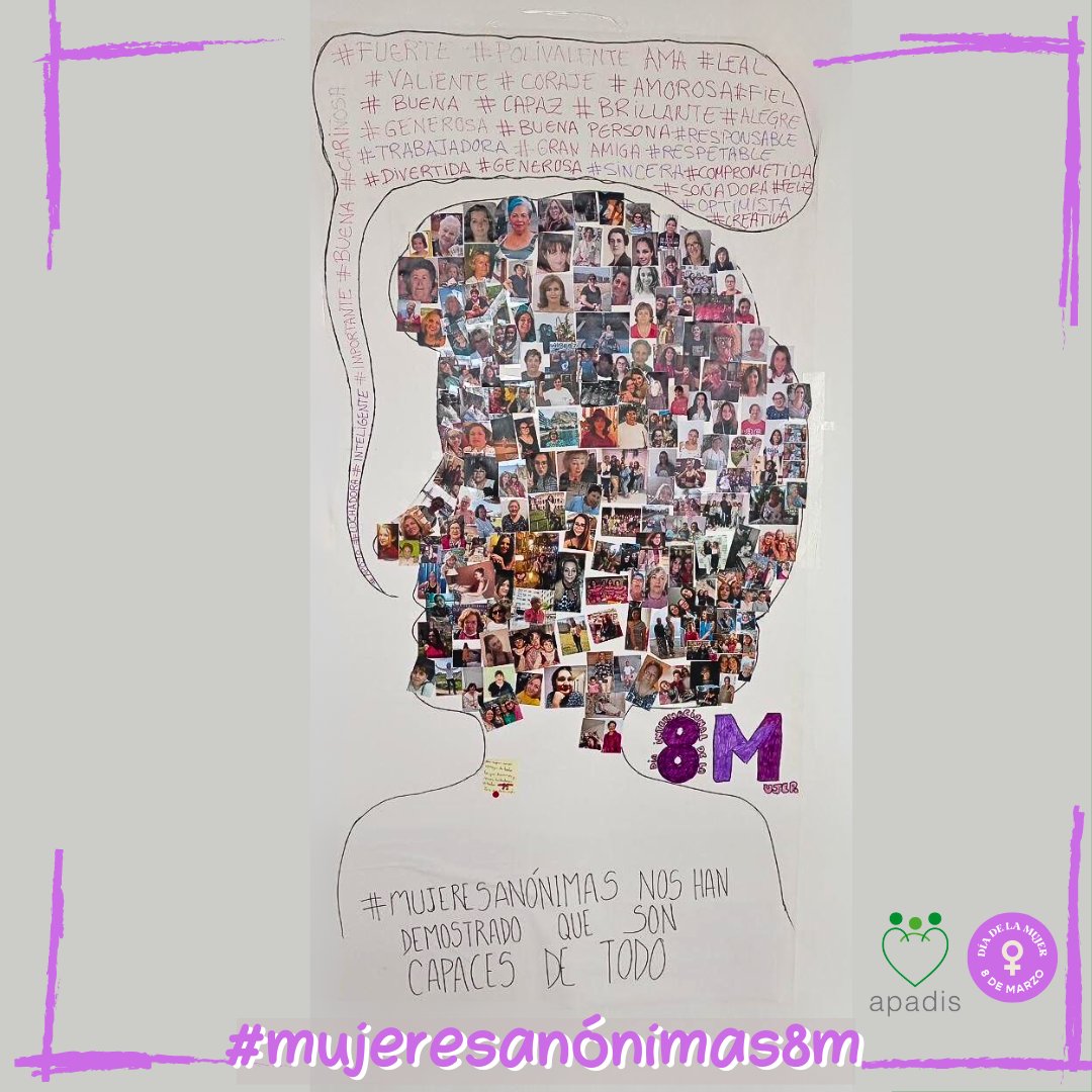 APADISASOC's tweet photo. Así ha quedado el mural confeccionado con fotos de #mujeresanónimas8M que personas con discapacidad de @APADISASOC han pegado, sumando una buena colección de hashtags: #valiente #amorosa #coraje #generosa #inteligente #creativa...
Mujeres anónimas que nos hacen #capacesdetodo https://t.co/9z282f15Rw