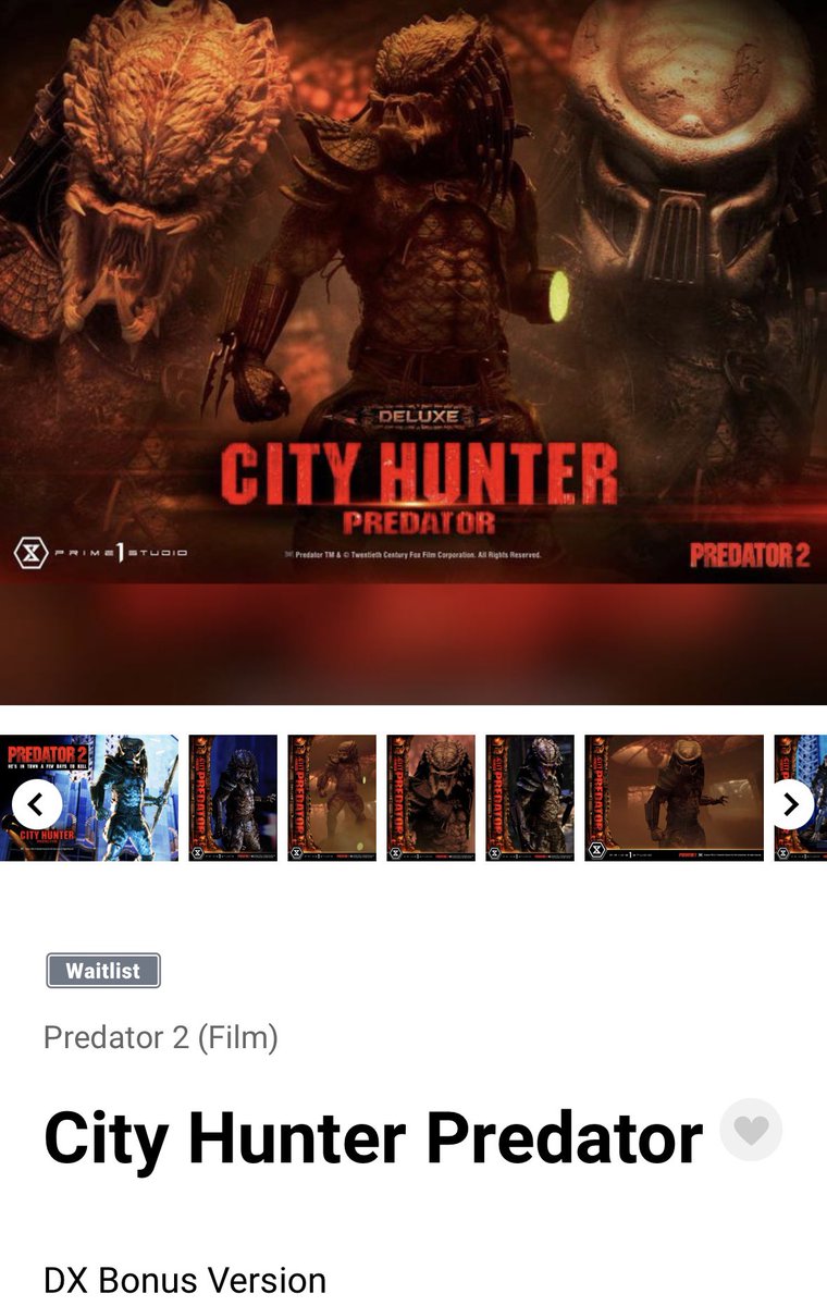 PRIME 1 STUDIO City Hunter Predator 1:3 scale & bust are set as Waitlist 🦥 I should’ve pulled the trigger on the bust when it was available 🫠 Hoping PRIME 1 STUDIO will elect my Waitlist Order 🥺

@PREDATOR #PREDATOR #CityHunterPredator #CityHunter @PRIME1STUDIO #PRIME1STUDIO