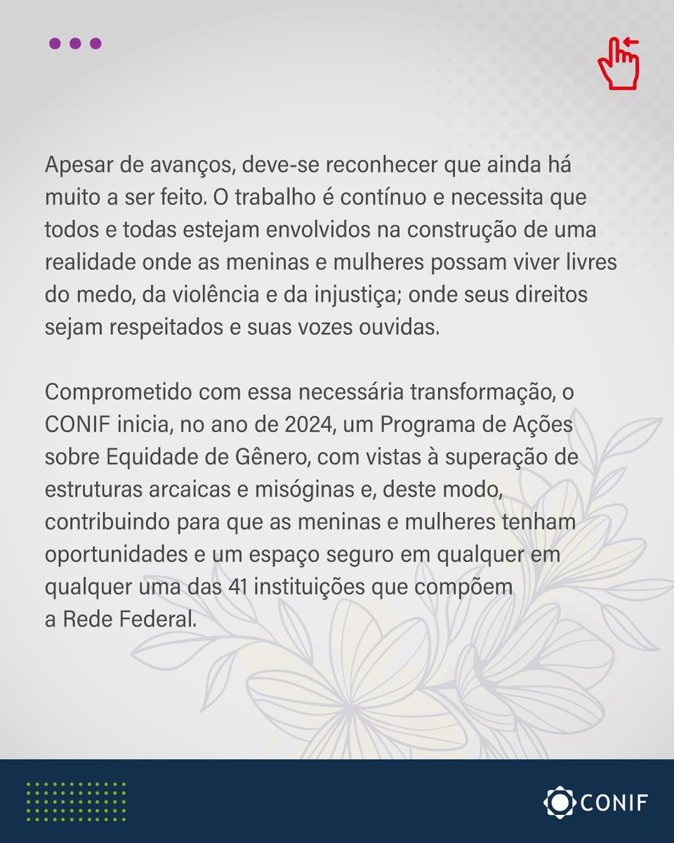 conif's tweet photo. O texto abaixo é um compromisso do pleno do Conif com as meninas e mulheres, cis e trans, da Rede Federal. Publicado neste Dia da Mulher, é um compromisso com esta e as futuras gerações que ainda serão beneficiadas com o início dessa robusta política pública.

#diadamulher #8m https://t.co/WUsMfjTghG