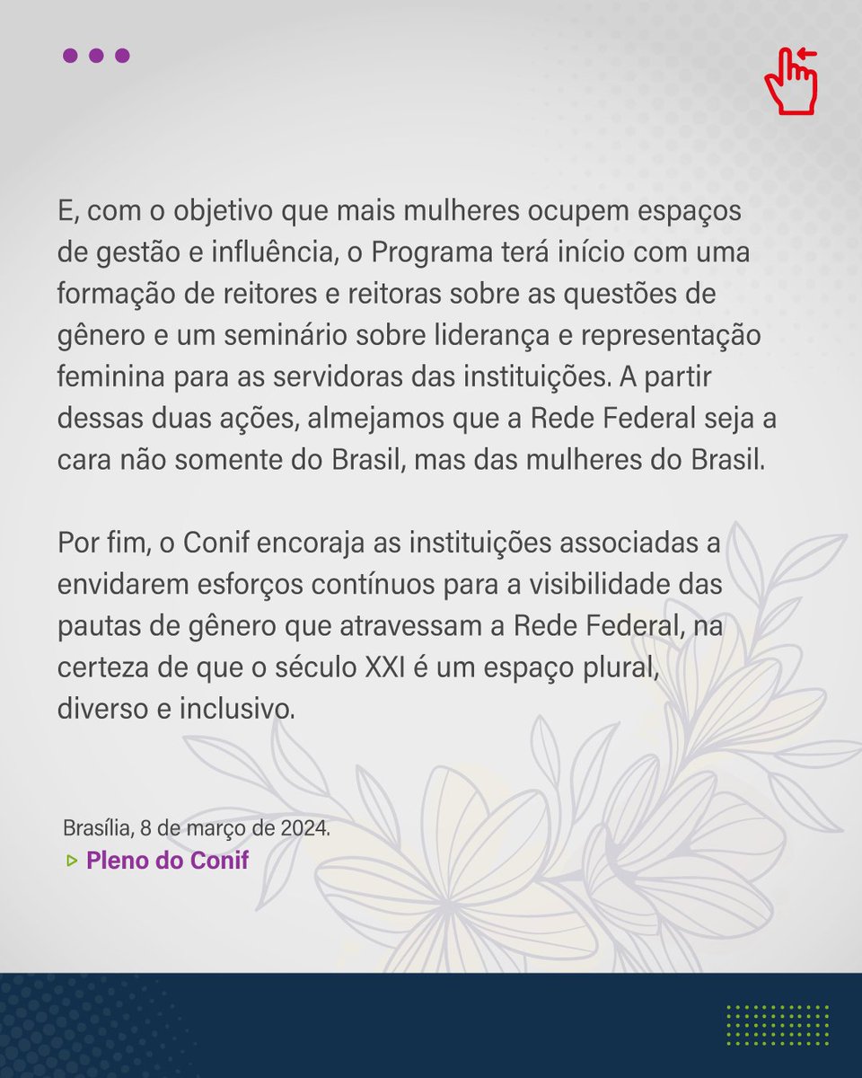 conif's tweet photo. O texto abaixo é um compromisso do pleno do Conif com as meninas e mulheres, cis e trans, da Rede Federal. Publicado neste Dia da Mulher, é um compromisso com esta e as futuras gerações que ainda serão beneficiadas com o início dessa robusta política pública.

#diadamulher #8m https://t.co/WUsMfjTghG