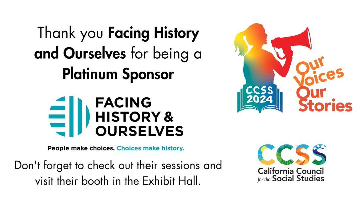 We want to thank @facinghistory for your continual support of our conference and social studies teachers across the state. Visit them in our exhibit hall and check out all of their sessions. #CCSS24