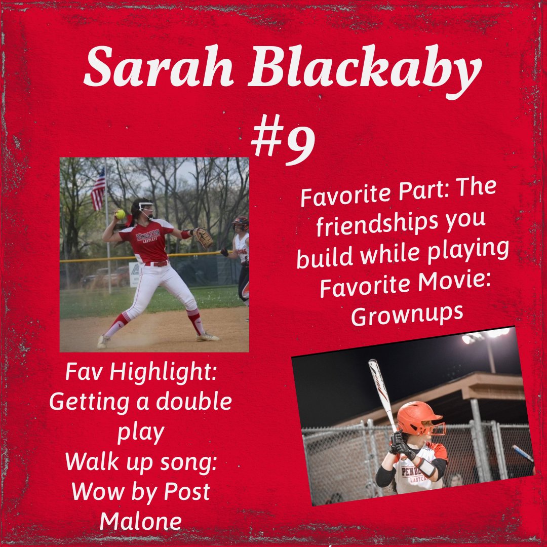 Next up is Sarah. Sarah has made some great improvements this off season. We are looking forward to seeing what she does on the field this year! Welcome back, #9!