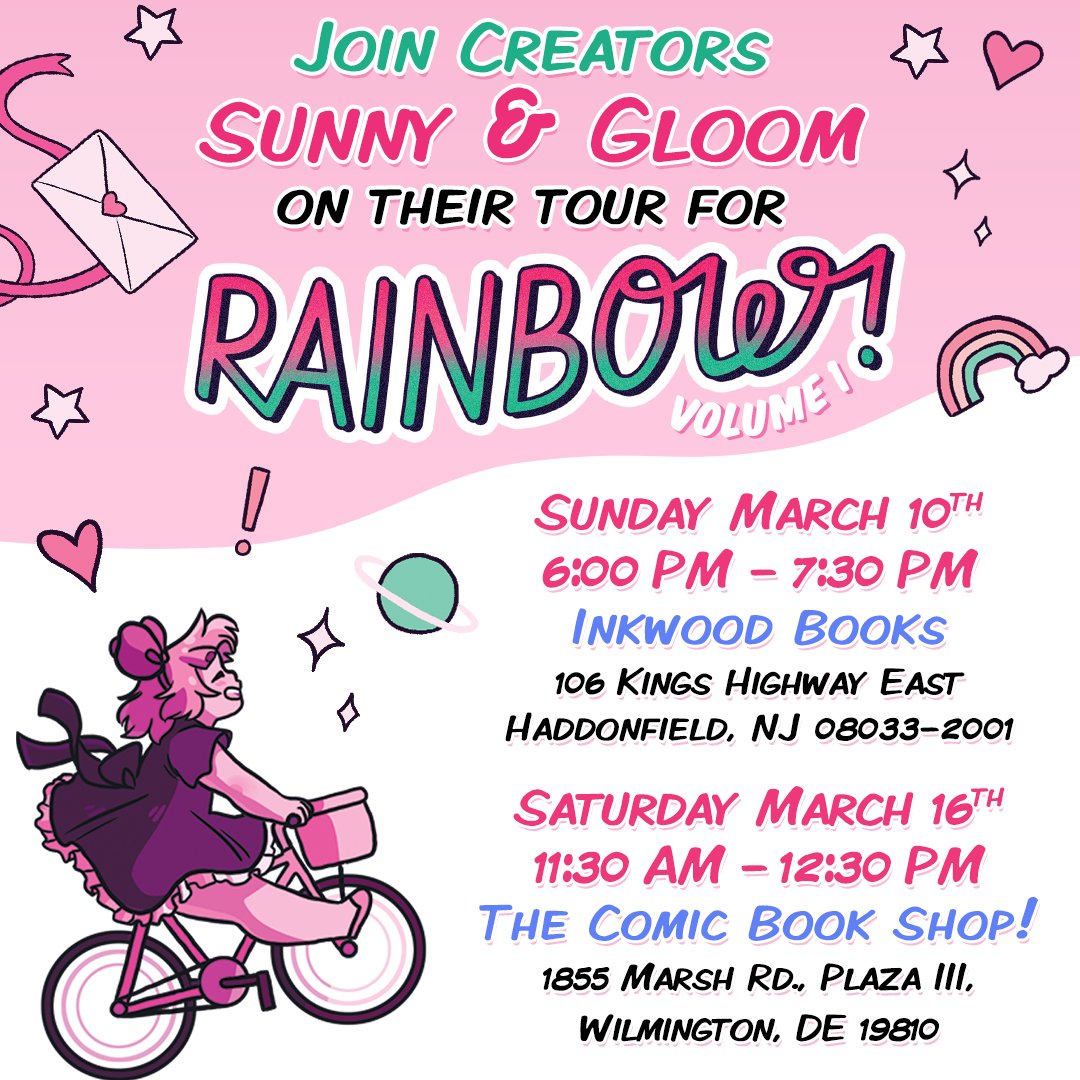 It's gonna be a magical time 💖 @sugarmagica & @gloomy_prince are coming to a bookstore near you to talk about their new graphic novel, based on their hit webcomic, Rainbow Vol. 1 🌈