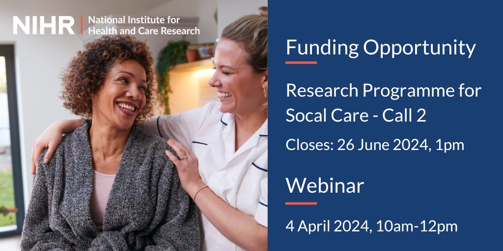 Call 2 is now open for NIHR's RPSC. Proposals led by social care researchers and practitioners are welcome. The RPSC team are also hosting a webinar to discuss call 2 applications at 10am to 12pm on 4 April 2024. nihr.ac.uk/funding/resear…