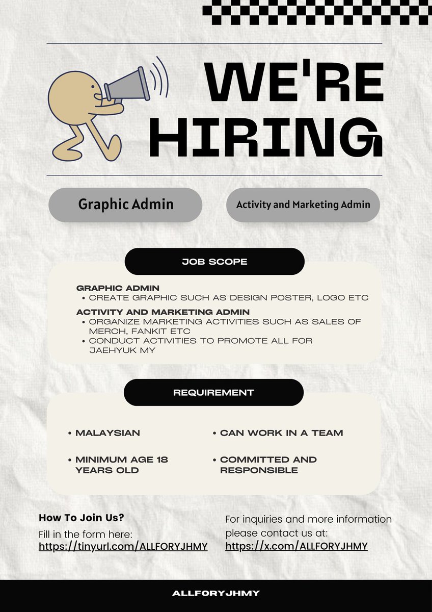 🚨𝗔𝗗𝗠𝗜𝗡 𝗛𝗜𝗥𝗜𝗡𝗚 🚨

Hi Jaengels &amp; Teumes! 

We are now searching for admins to help us manage this fanbase effectively. Do fill in the gform if you wish to be part of us 💖

🔗 tinyurl.com/ALLFORYJHMY

#YOONJAEHYUK #윤재혁 <a href="/treasuremembers/">TREASURE</a>