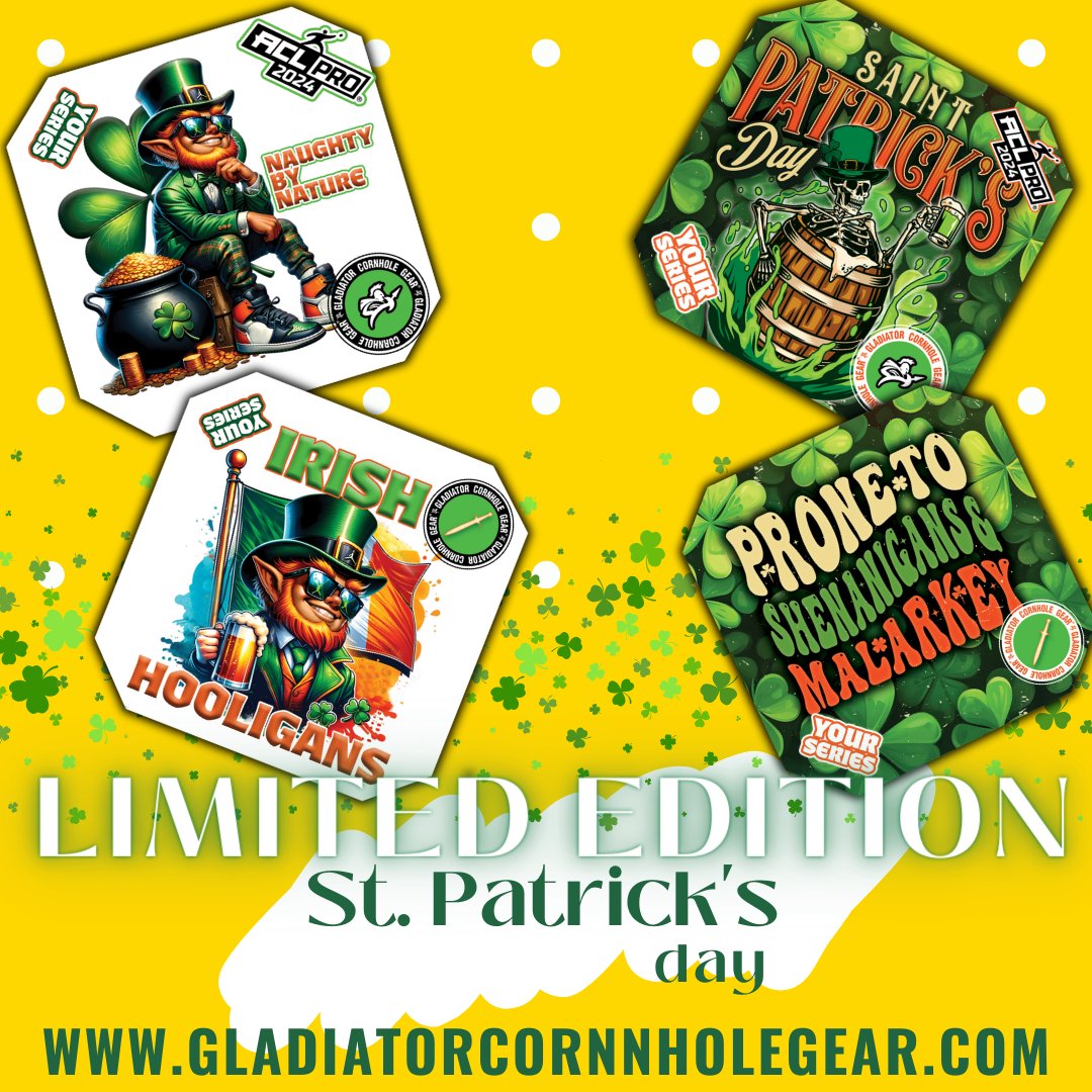 🍀 St. Patrick's Day Limited Edition Is LIVE! These new lucky charms are a must for your collection! 

SHOP NOW ⬇️
l8r.it/kbMg

#StPatricksDay #limitededition #luckybags #cornhole #aclcornhole #cornholebags #luckycharms #stpattysday #saintpatricksday