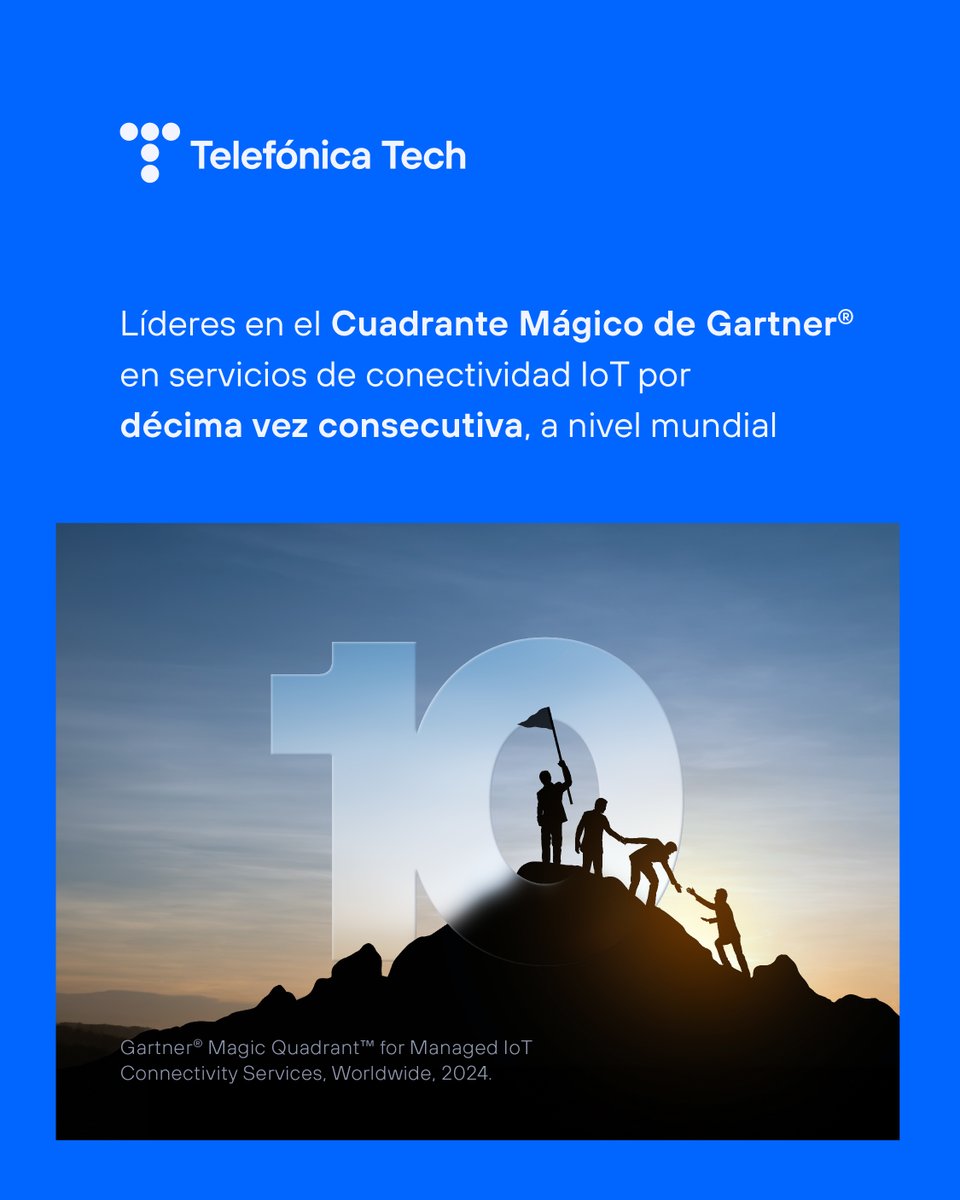Una vez más, ¡somos líderes en conectividad IoT! 🌐📲

Según el informe 'Cuadrante Mágico' de <a href="/Gartner_inc/">Gartner</a>, desde Telefónica Tech hemos sido reconocidos por décima vez consecutiva como líderes globales en Servicios Gestionados de Conectividad #IoT.

🔵 Descubre más aquí: