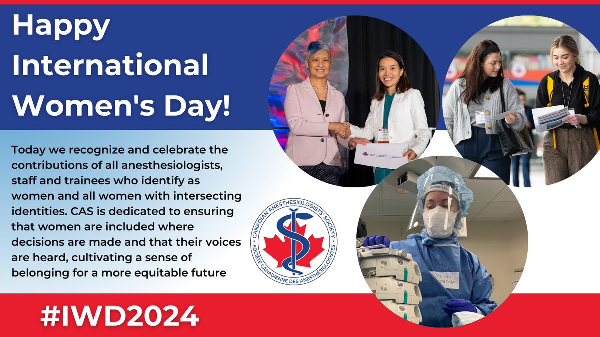 Happy #IWD2024! We recognize and celebrate the contributions of all anesthesiologists, staff & trainees who identify as women and all women with intersecting identities. CAS is dedicated to ensuring that women are included where decisions are made and that their voices are heard.