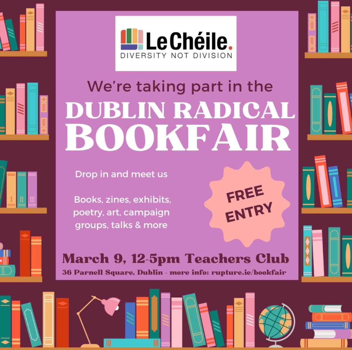 We are excited to be taking part in the Dublin Radical Bookfair on Saturday from 12 to 5pm in the Teachers’ Club, Parnell Sq. Drop in to say hi! There will be large book stalls as well as smaller stalls, exhibits and talks from a broad array of campaign groups.