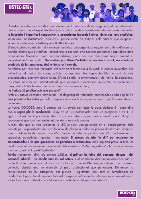 USTECSTEs's tweet photo. 🟣Manifest d'USTEC·STEs amb motiu del #8M: Reivindiquem que som imprescindibles! 

Descarrega'l: https://t.co/B1CiPmoJLo https://t.co/Sb2iZqS8oH