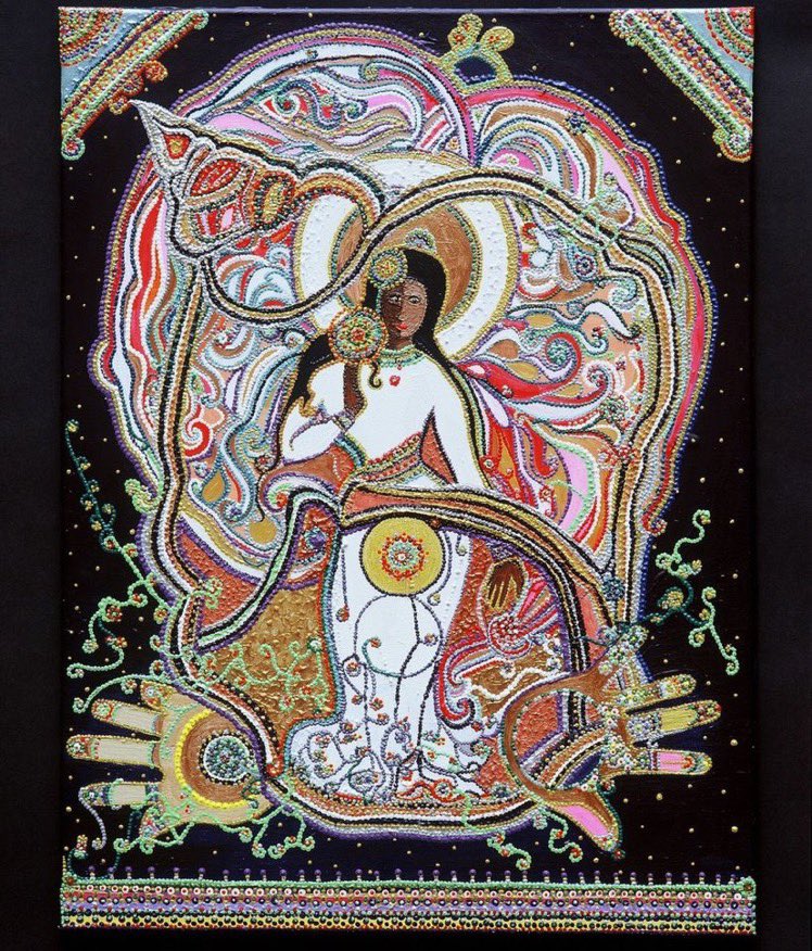 Happy #InternationalWomensDay  for all women. Rights & liberation for all! 🏳️‍🌈🏳️‍⚧️🖤🤎☸️
Art: Saint Sarah/ goddess Sara la Kali by #Romani artist Katarzyna Pollock, titled “Sara in a Snailhouse” (2002), published in Signs Journal
#lgbtqiaplus #decolonize #OpreRoma