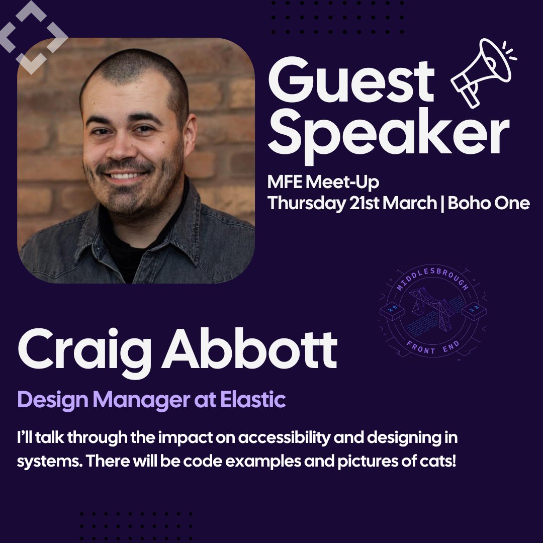 Our second guest speaker for our March Meet Up, meet Craig Abbott! Talking all things accessibility & impact on designing in systems (Cat lovers encouraged🐈) 📍Boho One | 6pm | Thursday 21st March 🔗 Register your space! loom.ly/qPjBKX0
