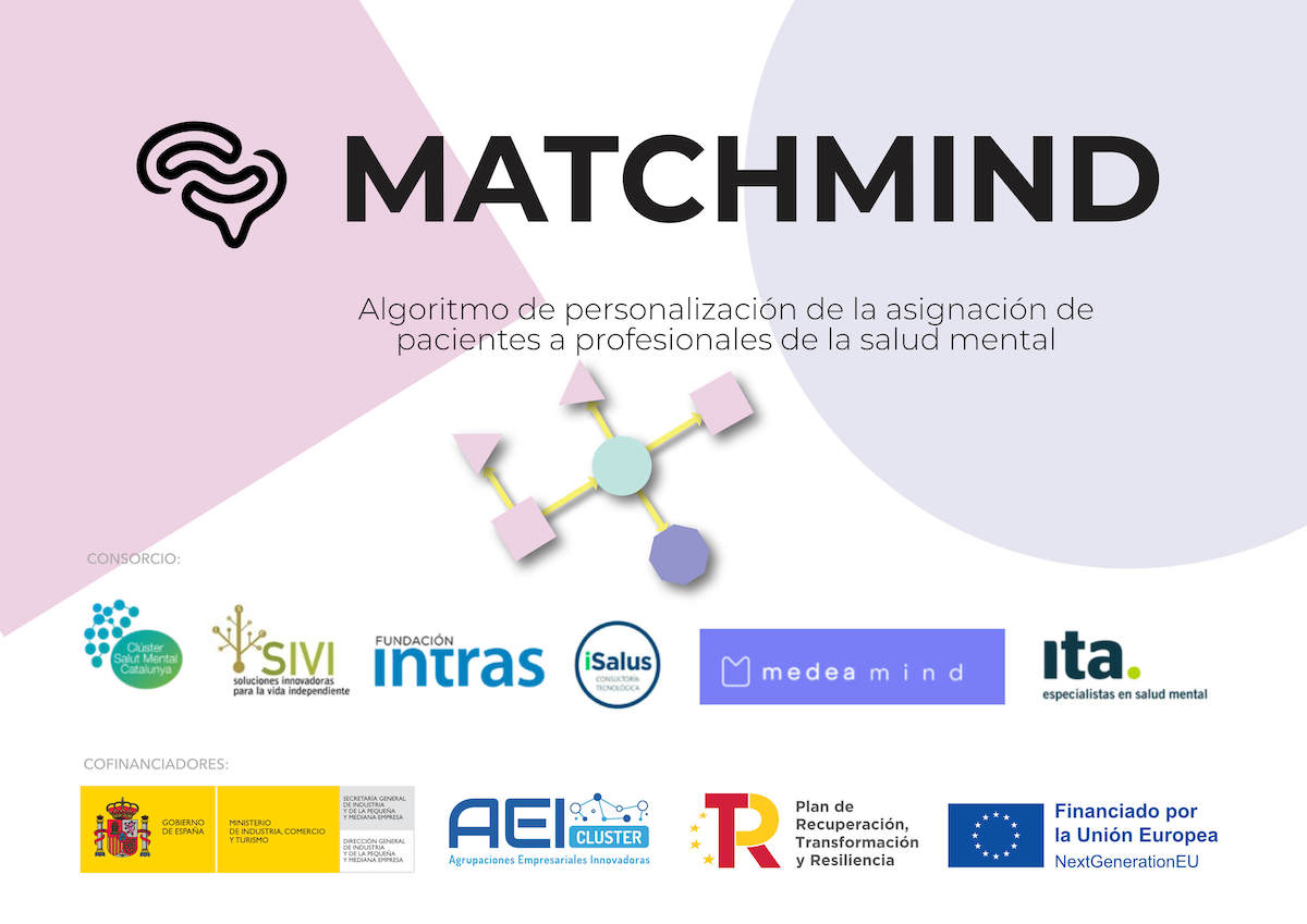 WeMindCluster's tweet photo. Conoce #MATCHMIND 📲, uno de nuestros #ProyectosAEI del @minturgob:
Algoritmo de personalización de la asignación de pacientes a profesionales de la salud mental.
#WeMindCluster, @Itasaludmental , @medeamind, @iSalus_es, @clustersivi, @imasdides
👉https://t.co/kKNb5FMOpi https://t.co/QKx3DDviYe