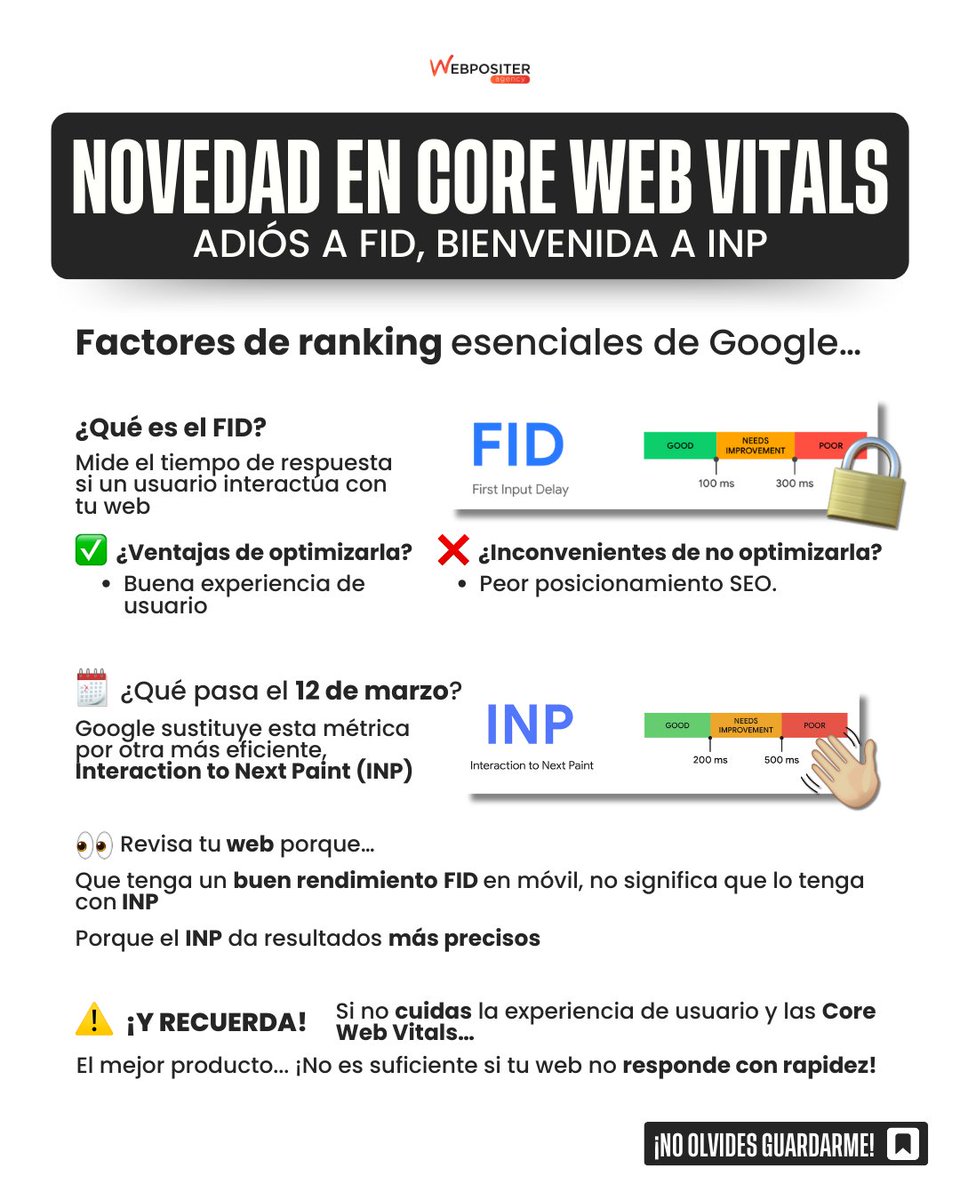 Este 𝟭𝟮 𝗱𝗲 𝗺𝗮𝗿𝘇𝗼 𝗽𝗮𝘀𝗮 𝗮𝗹𝗴𝗼 𝗾𝘂𝗲 𝗮 𝘁𝘂 𝘄𝗲𝗯 𝗹𝗲 𝗮𝗳𝗲𝗰𝘁𝗮…

Y, es que 𝗿𝗲𝘁𝗶𝗿𝗮𝗻 𝘂𝗻𝗮 𝗱𝗲 𝗹𝗮𝘀 𝗖𝗼𝗿𝗲 𝗪𝗲𝗯 𝗩𝗶𝘁𝗮𝗹𝘀 𝗱𝗲 𝗚𝗼𝗼𝗴𝗹𝗲.

(Uno de sus factores de posicionamiento principales y de las métricas más importantes de la UX)