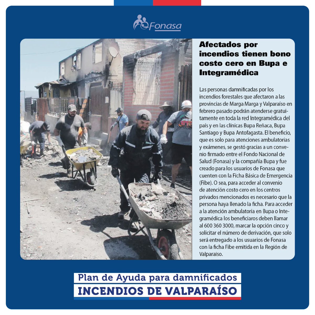 📡#FonasaEnMedios En la edición de este viernes @lun entrega detalles del Plan de Apoyo para los damnificados por los incendios de #Valparaíso. Alianza de @Fonasa y @BupaChile que otorga atenciones ambulatorias de salud sin costo. 📲Más información en la nota de @lun: