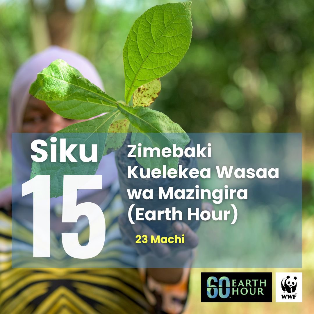 Zimebaki siku 15 kuelekea siku ya wasaa wa Mazingira (#EarthHour) kwa pamoja tufanye matendo ya utunzaji na kuyapa thamani mazingira yanayo tuzunguka.