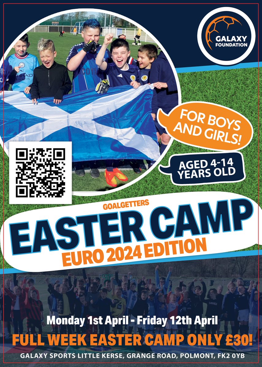 EASTER FOOTBALL HOLIDAY CAMPS
Fantastic price £30 full week 10am - 3pm
Great facilities, great fun and perfect for footy mad kids to enjoy⚽️
@MrStephenBarr @MorayPS @SacredHeartPrim @BowhousePS @BeancrossPS @maddistonps @WallacestonePS @WestquarterPrim @LauriestonPS @INEOS_GM