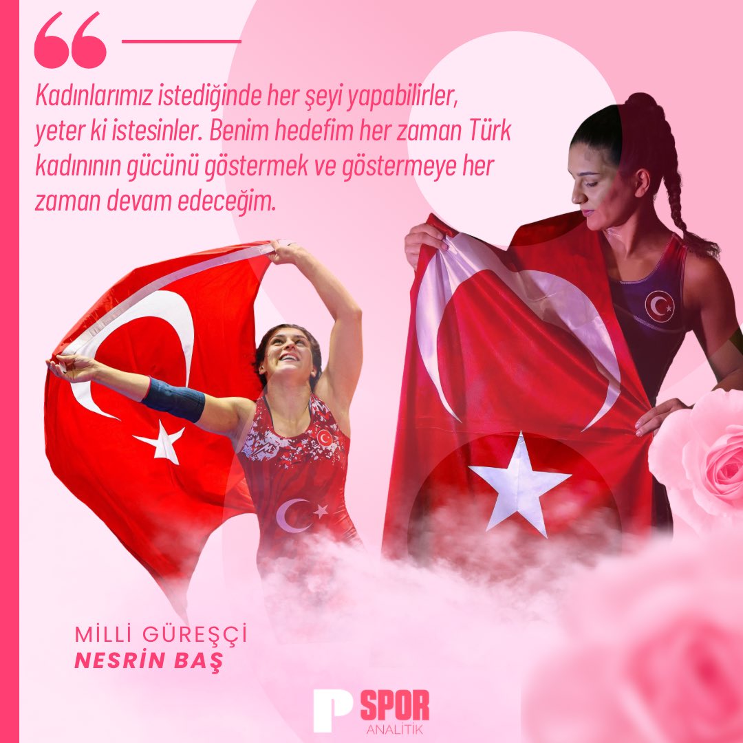 Kadınlarımız istediğinde her şeyi yapabilirler, yeter ki istesinler. Benim hedefim her zaman Türk kadınının gücünü göstermek ve göstermeye her zaman devam edeceğim.

🤼‍♀️ Nesrin Baş - Milli Güreşçi