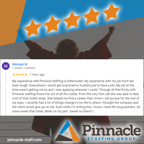 A #GoogleReview doesn't get much better than this! And this is why we do what we do... Thanks to Emily in our PHX office for turning this person's #career around!

#AllAboutThePeople #StaffingFirm #StaffingAgency #StaffingCompany #StaffingSolutions