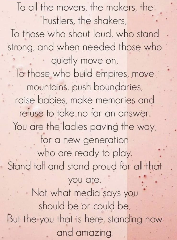 🌸International Women’s Day🌸 

Here’s to strong women!
May we know them. 
May we be them. 
May we raise them. 

#femaleempowermentcoach#femaleempowerment #femaleathlete #sportscoach #iwd #International_Womens_Day