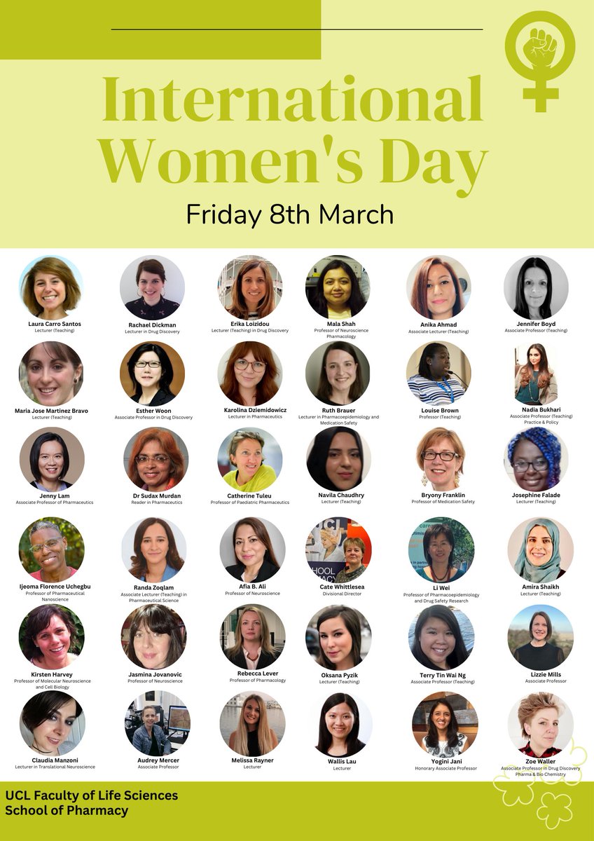 We're thrilled to commemorate #InternationalWomensDay2024 by showcasing the remarkable accomplishments of our female staff at UCL School of Pharmacy! Join us in celebrating their achievements and discovering Women's Day activities here: ucl.ac.uk/news/2024/feb/… #WomenInScience