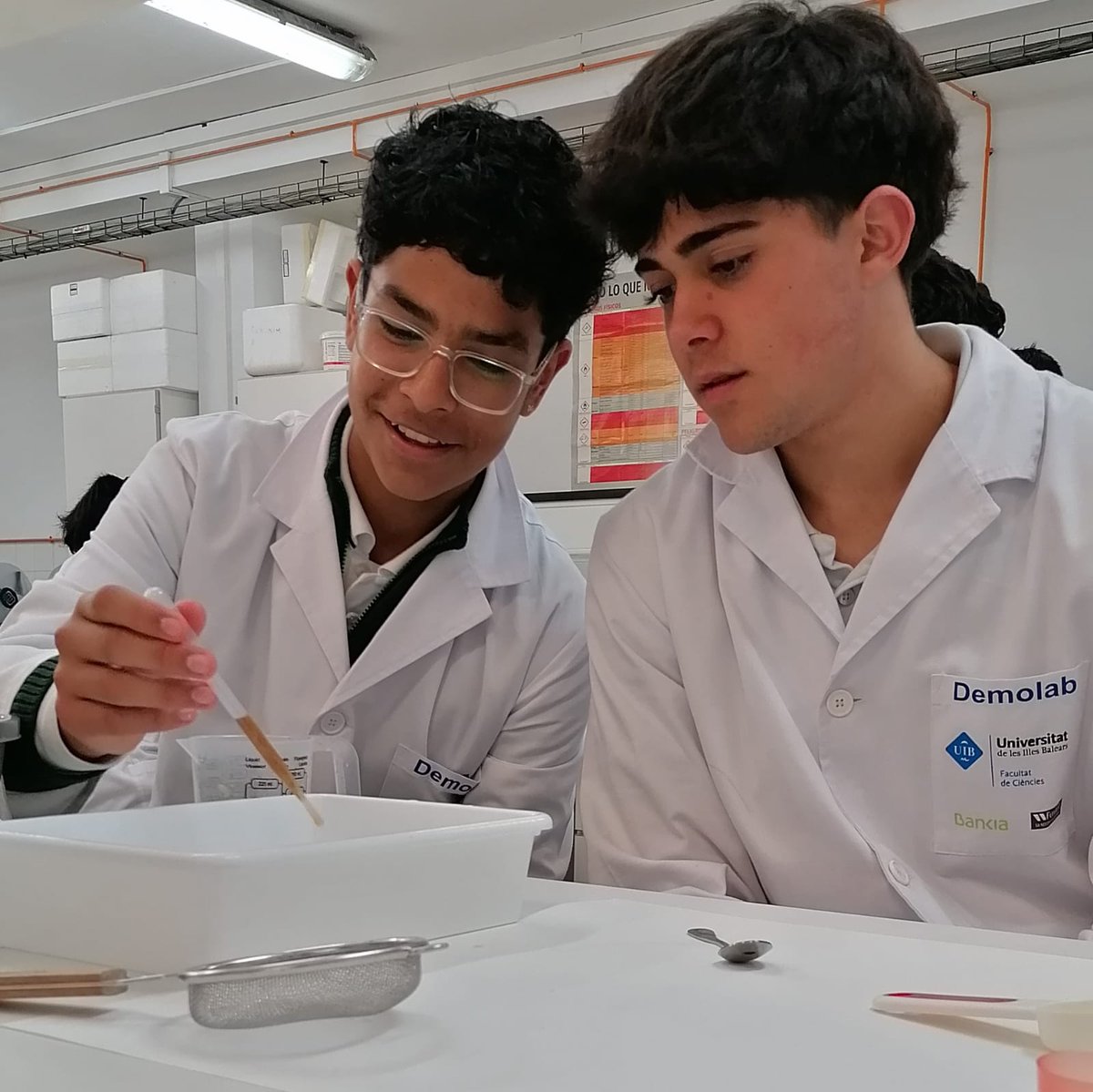 PortUIB's tweet image. 🫧🧑🍳"Feim cuina... Fent ciència!" és la pràctica del #DemoLab del Grau de Química de la @FCienciesUIB. Avui l'alumnat de 4t d'ESO del CC Sant V. Paül Palma ha pogut conèixer com és la tècinca de les esferificacions.