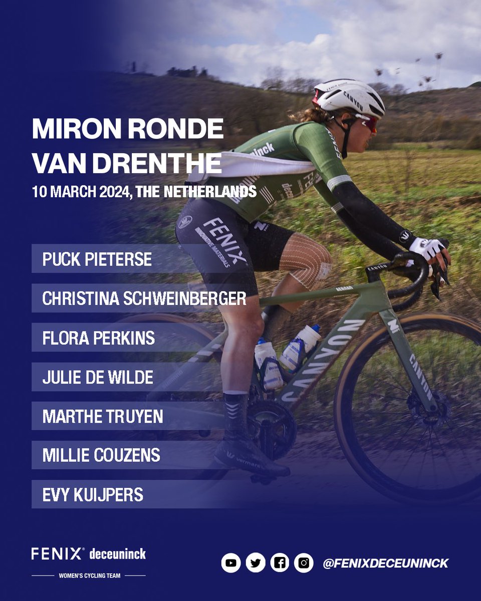🚴🏿‍♂️ A weekend Drenthe 🇳🇱 for our women is coming up. Saturday the #drentseachtvanwesterveld, Sunday the Miron Ronde van Drenthe, a WWT race. These are our lineups for both races🤞 #fenixdeceuninck